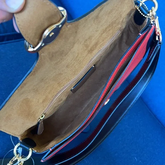 COACH Georgie Shoulder Bag In Colorblock Color: Gold/Bright Poppy Multi - Picture 11 of 16